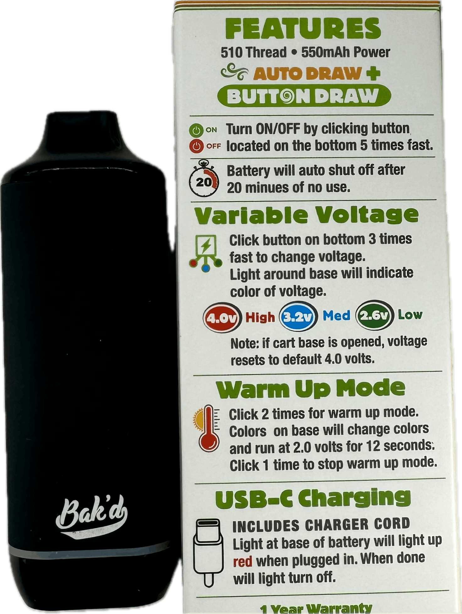 Bak'd Auto Draw Ripped Battery (Black)
