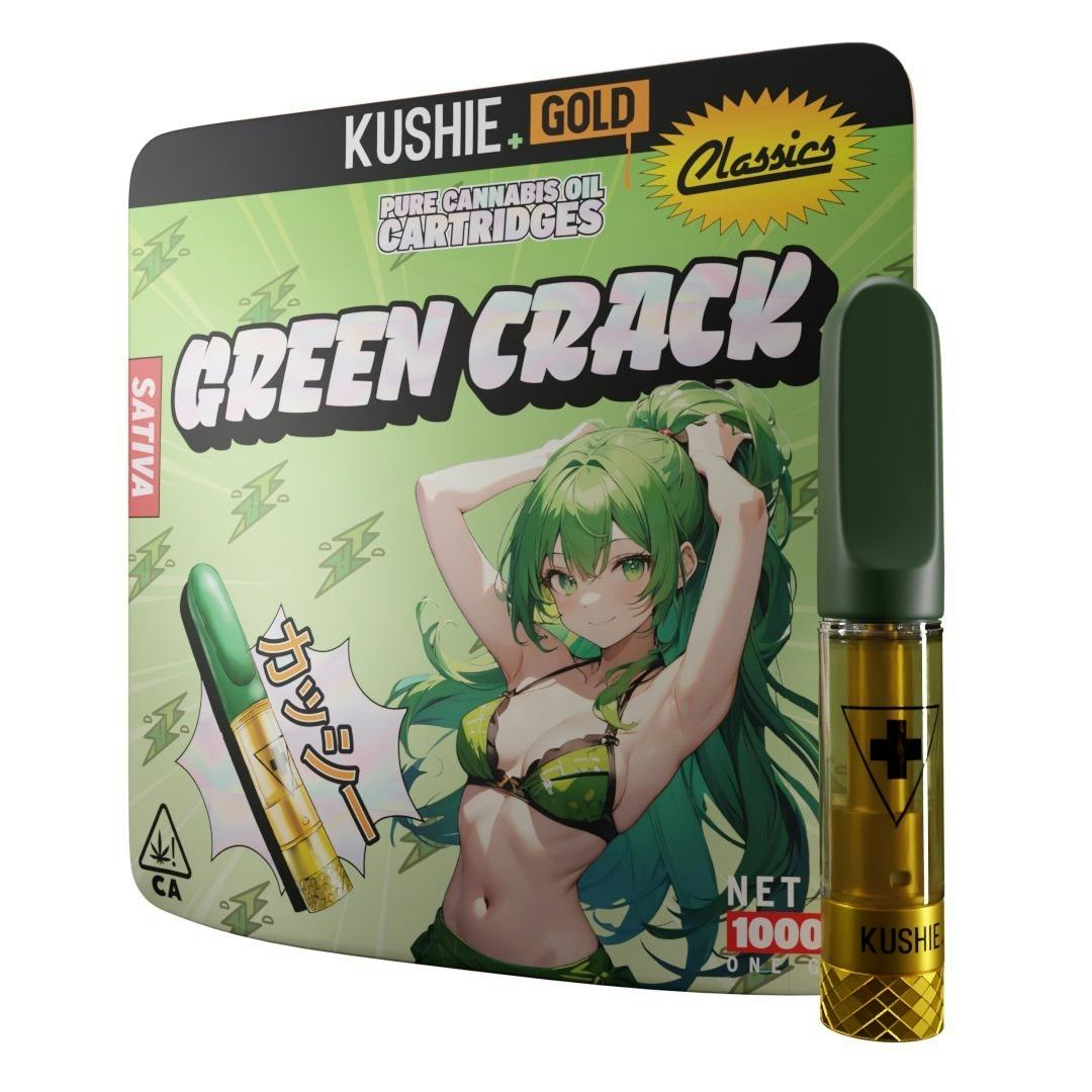 Green Crack (Sativa) - Kushie+ Gold 1G Vape Cartridge 1 Green Crack (Sativa) - Kushie+ Gold 1G Vape Cartridge