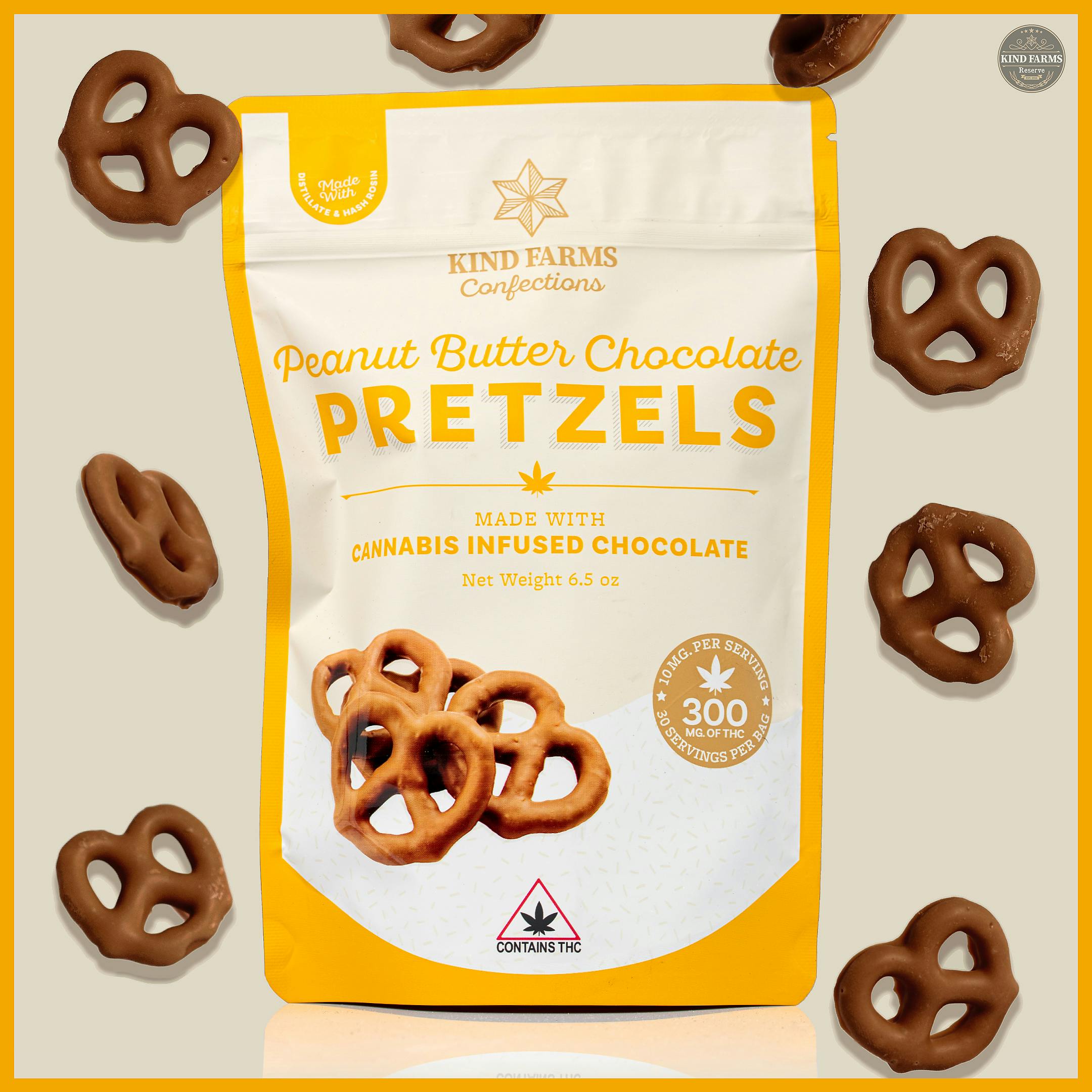 Peanut Butter Chocolate Covered Pretzels 300mg THC - Kind Farms Confections 1 Peanut Butter Chocolate Covered Pretzels 300mg THC - Kind Farms Confections
