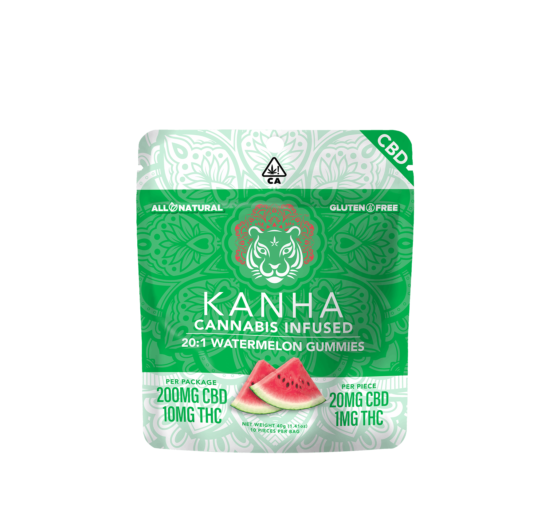 KANHA | 20:1 CBD:THC | Watermelon | 200mg CBD/10mg THC | 10-pack