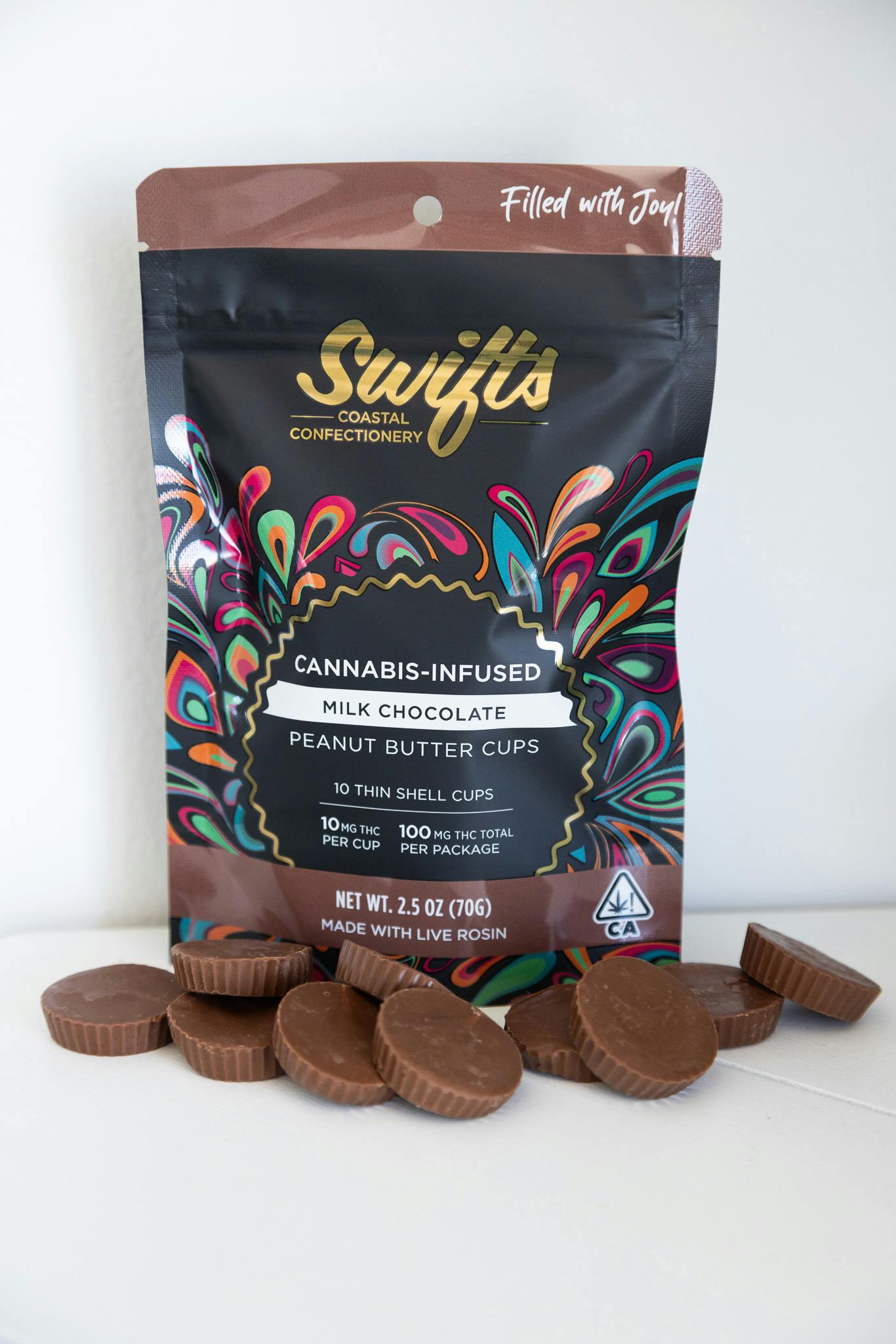 Swifts Peanut Butter Cups Milk Chocolate - 100MG - ROSIN - Indica 3 Swifts Peanut Butter Cups Milk Chocolate - 100MG - ROSIN - Indica