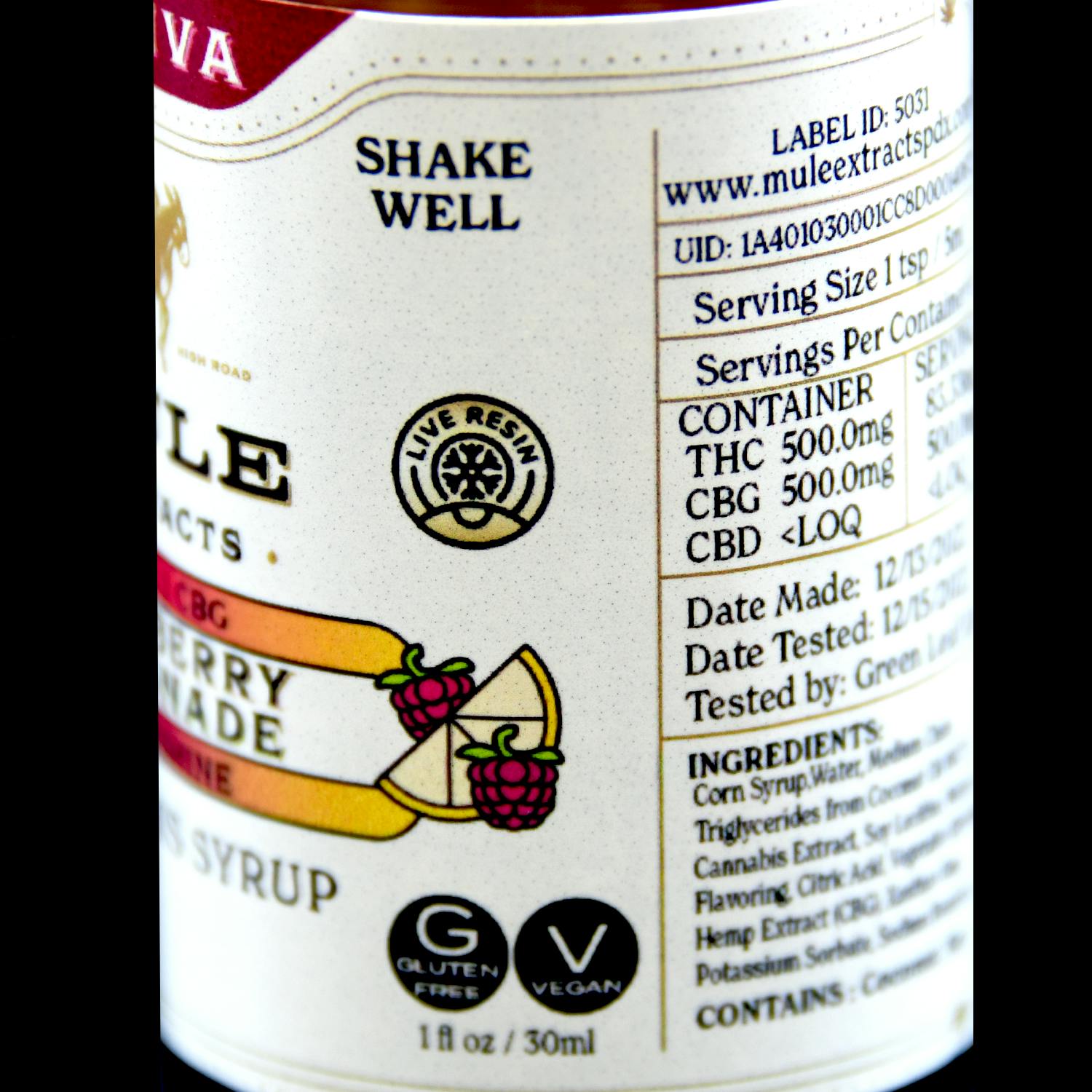 250mg Raspberry Lemonade CBG 1:1 Muleshine (Sativa) 1 250mg Raspberry Lemonade CBG 1:1 Muleshine (Sativa)